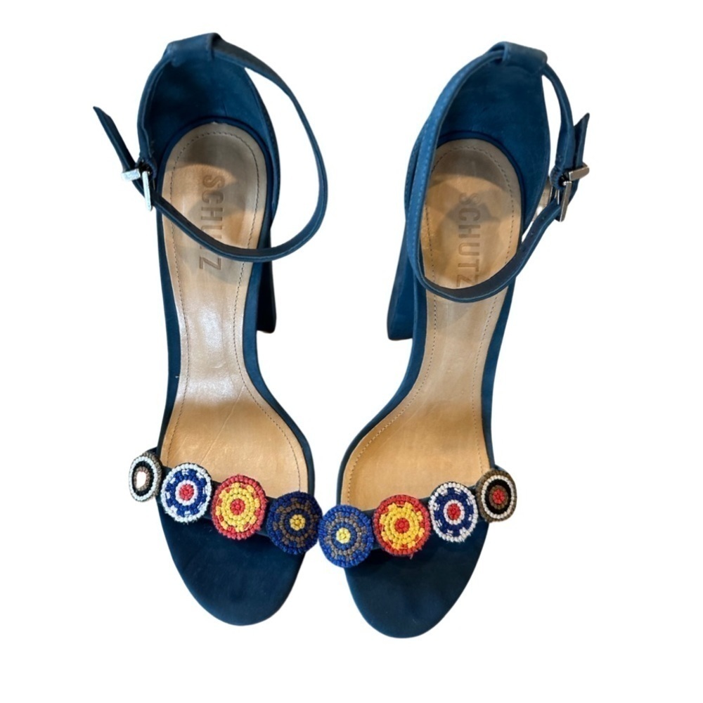 SCHUTZ Blue Sandals with Colorful Embellishments